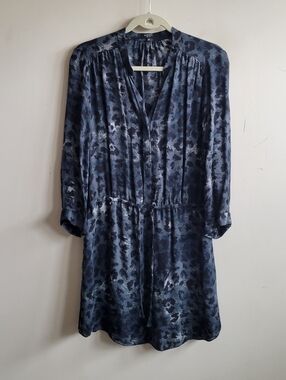 Aritzia Babaton 100% Silk‎ Emmett Mini Shirt Dress Black Blue Leopard Print